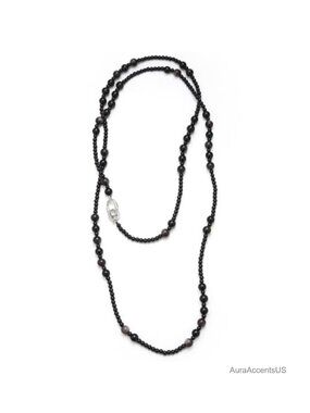 Long Faux Pearl Beaded Necklace Natural Stone Strand 46 Inch